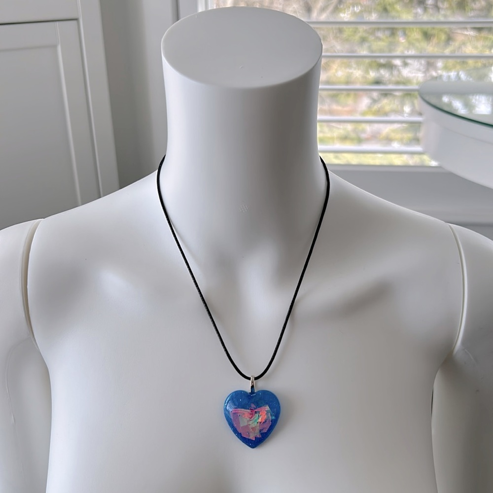Handmade Necklace Pendant Charm, Jewellery, Blue Rainbow Heart Kaleidoscope Love